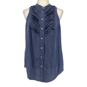 Martin + Osa Womens Navy Blue 100% Silk Pleated Bib Sleeveless Blouse Size 12